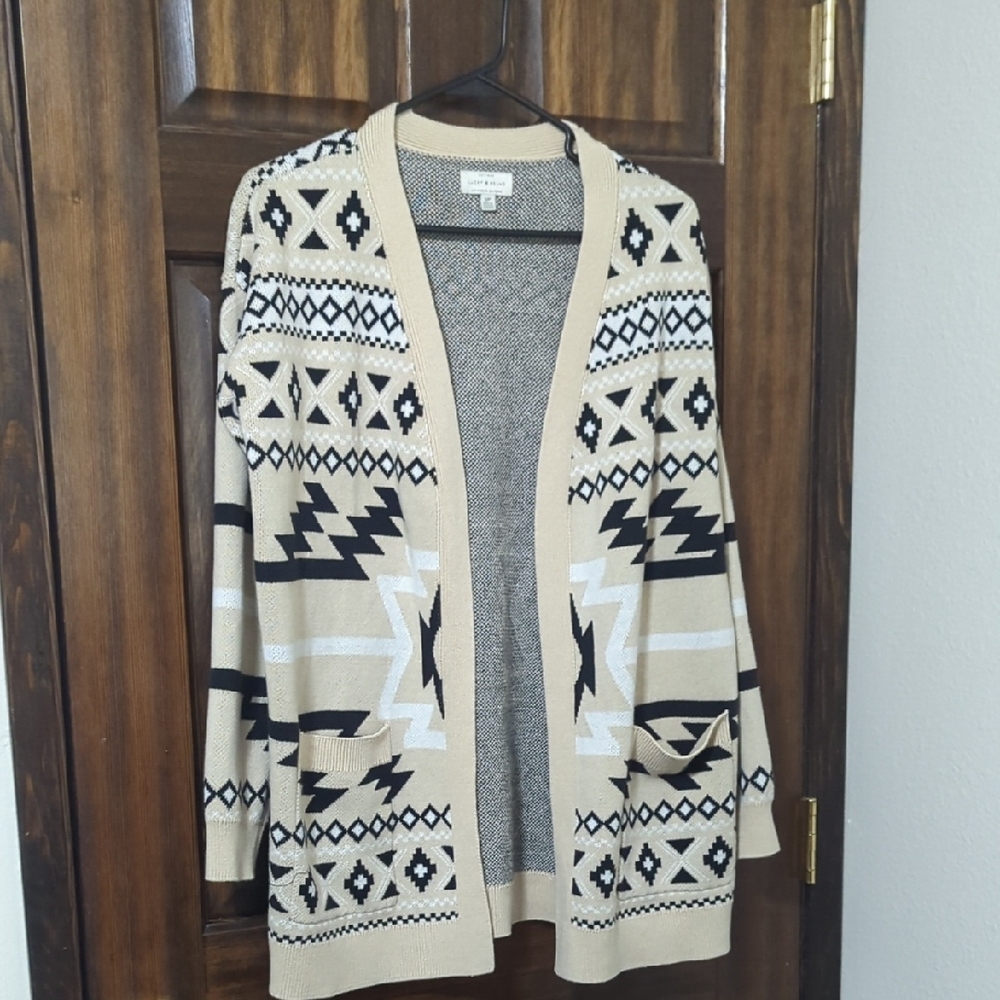 Lucky Brand Tan and Black Cardigan Sweater